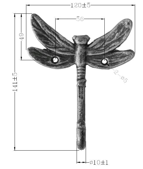 Hat & Coat Hook | Black Cast Iron DragonFly