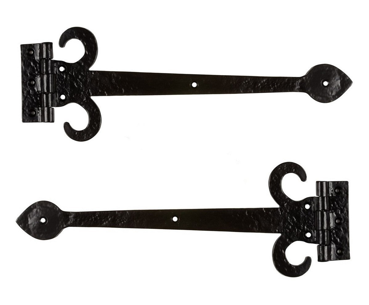 Pair of Black Ornate Cast Iron FDL Hinges - Style #2 - Leaf/Arrow/Spearhead