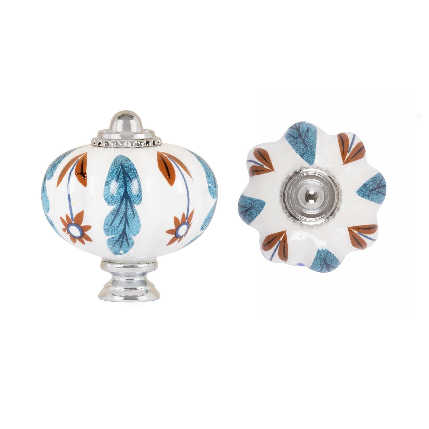 Cabinet Knobs - Painted Ceramic - Brown & Blue