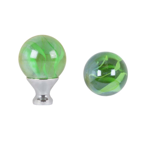 Cabinet Knobs - Spherical Glass - Clear Glass with Green Swirls