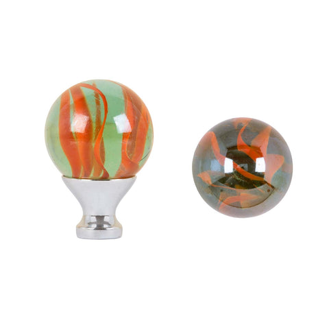 Cabinet Knobs - Spherical Glass - Clear Glass with Red Swirls