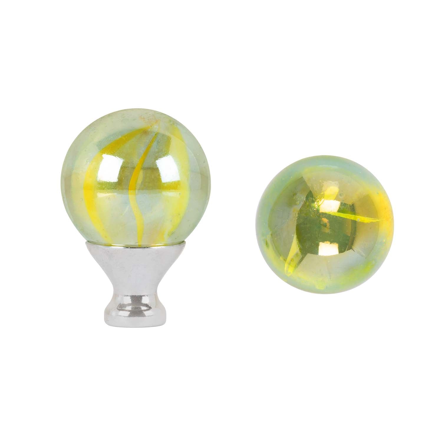 Cabinet Knobs - Spherical Glass - Clear Glass with Yellow Swirls