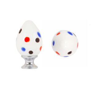 Cabinet Knobs - Pinecone Shape Glass - White with Spots