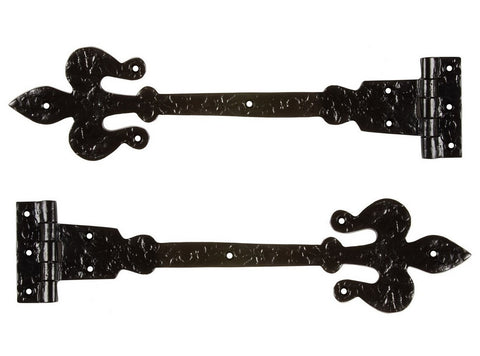 Pair of Black Ornate Cast Iron FDL Hinges - Style #1